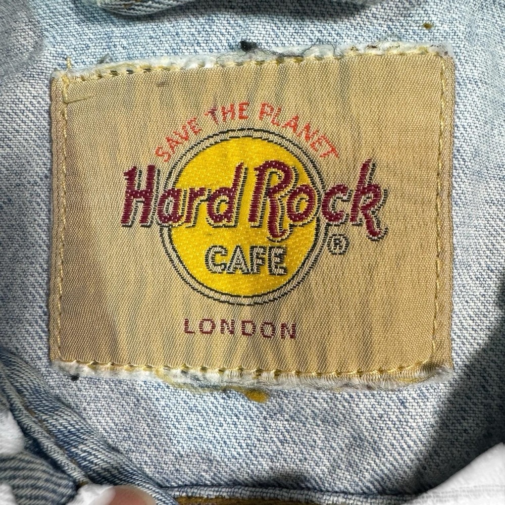 VTG Hard Rock Cafe Denim Jacket London Size L Great 100% Cotton Amazing Shape - Picture 2 of 9